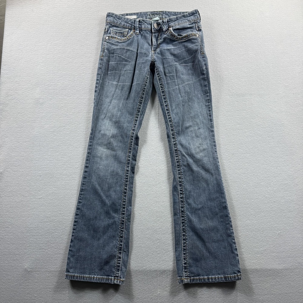 Decree Bootcut Jeans Juniors 7 Blue Med Wash Stretch Studded Denim 28x30